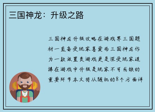 三国神龙:升级之路